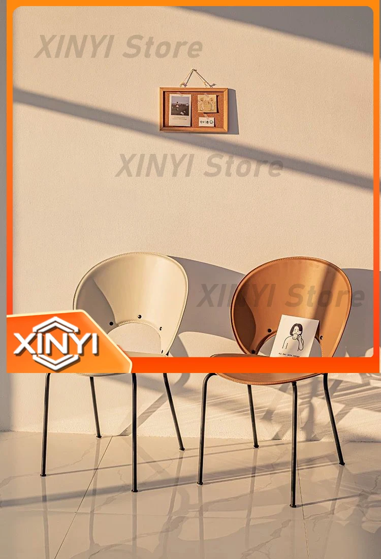 Retro Saddle Leather Dining Chair for Living Room Home Backrest Chair