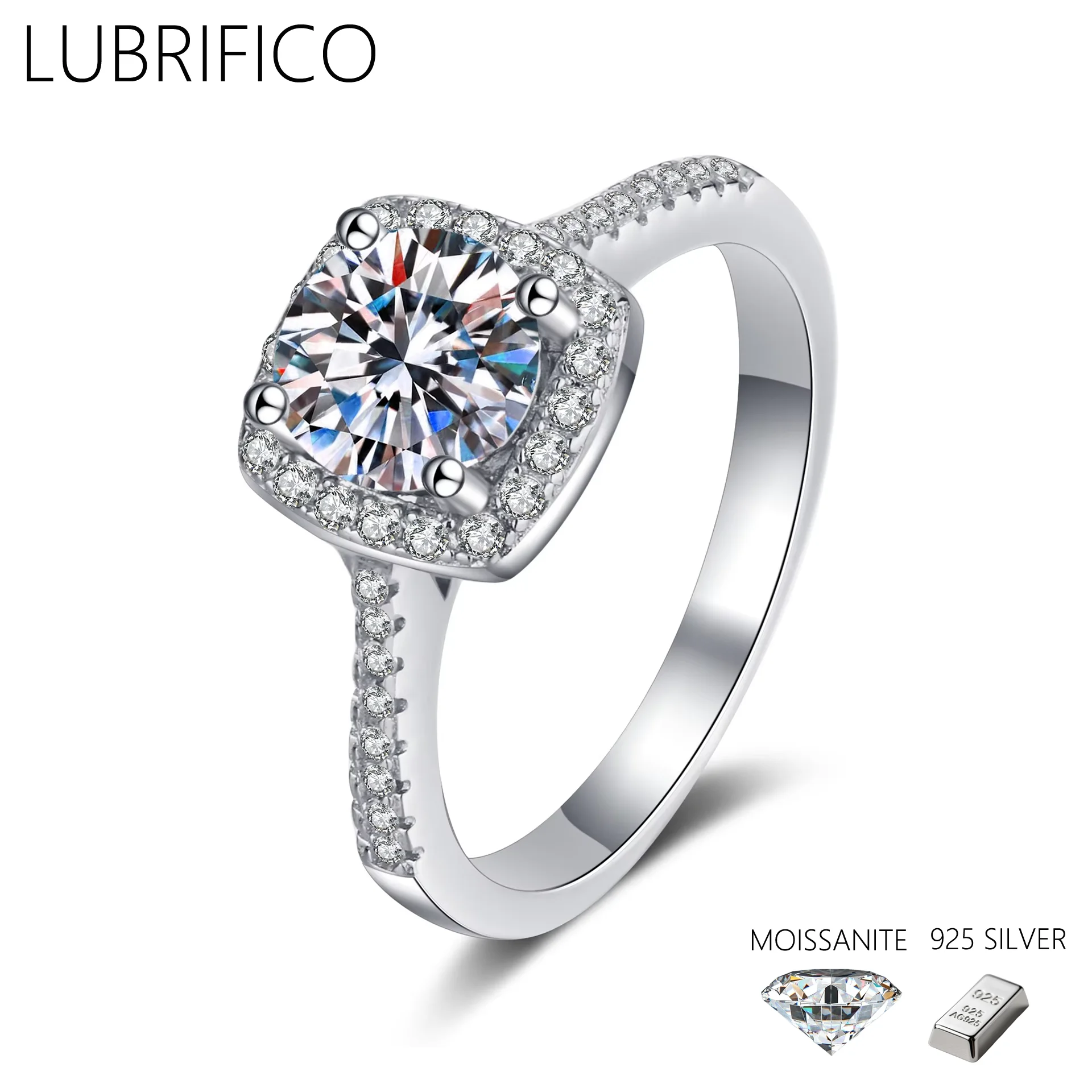 

0.5-1.0 Ct Moissanite Square Four-pronged Ring 925 Sterling Silver Lab Diamond Rings For Women Wedding Band Jewelry Gifts