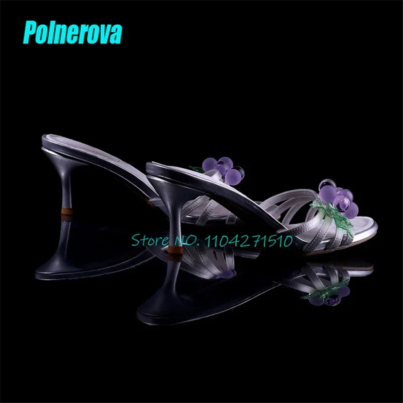Summer New Satin Sandals for Women Purple Grape Open Toe Thin High Heel Slippers Lovely Girls Party Dress Shoes Stiletto Heels view 2