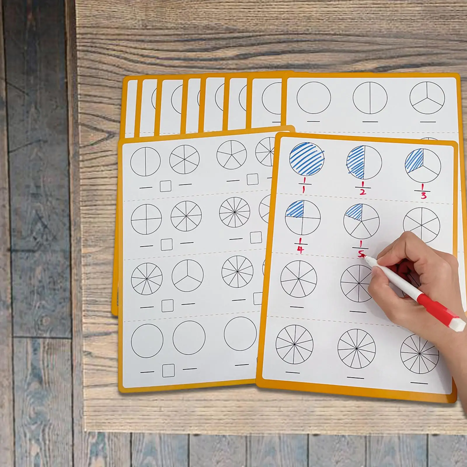 Листы для сухого стирания с дробями, 10 листов, учебные пособия, подарок на день рождения, многоразовые манипуляции с дробями для детей 4-6 лет, мальчиков и девочек
