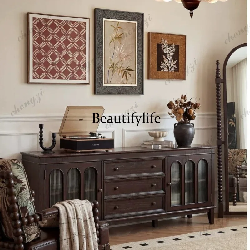 A73 French antique solid wood TV cabinet American retro living room floor cabinet TV locker
