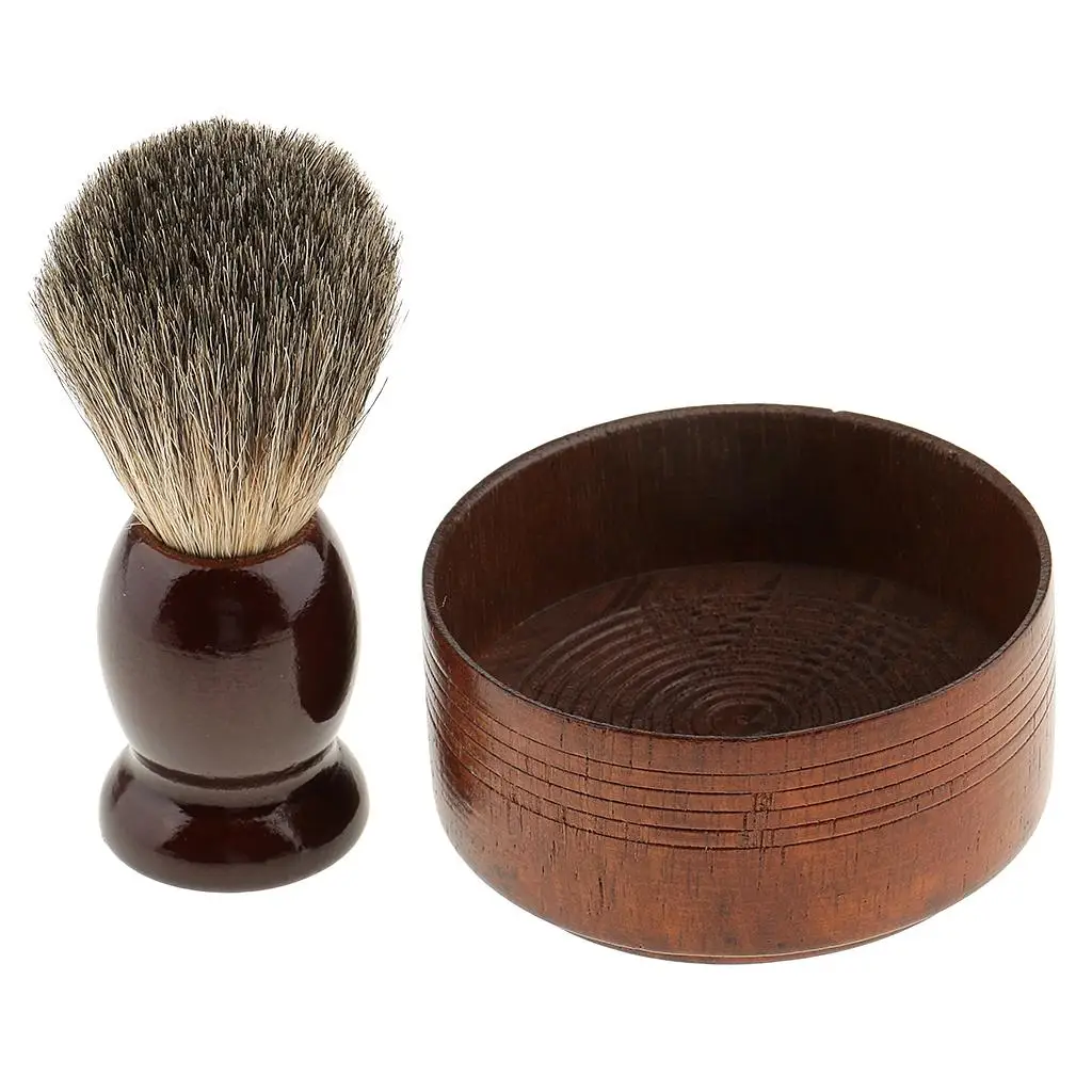 

Vintage Wooden Men's Shaving Brush with Shave Mug Bowl Barber Beard Soap Cup Set