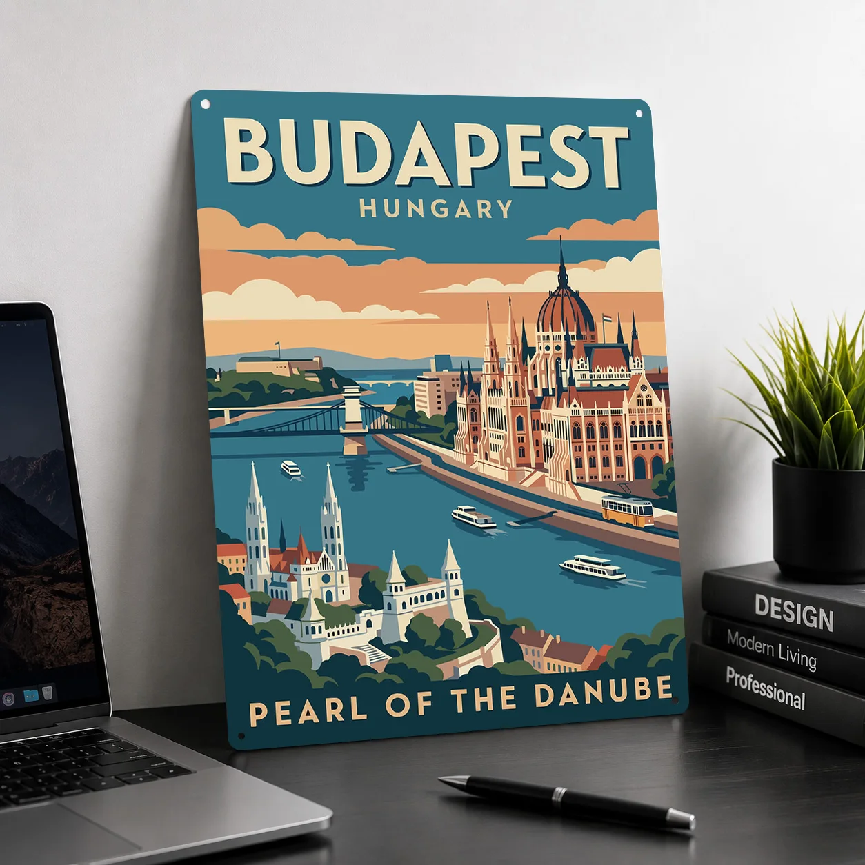 Budapest Pearl of the Danube Vintage Personalized 3D Textured Metal Poster Wall Art Vintage Tin Signs for Home Decoration Luxury