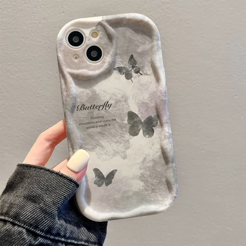 High-quality Case for iPhone X/XS/XR/XSmax /11 12 13 14 15Pro Max Plus Series Grey Butterfly pattern  tpu phone case