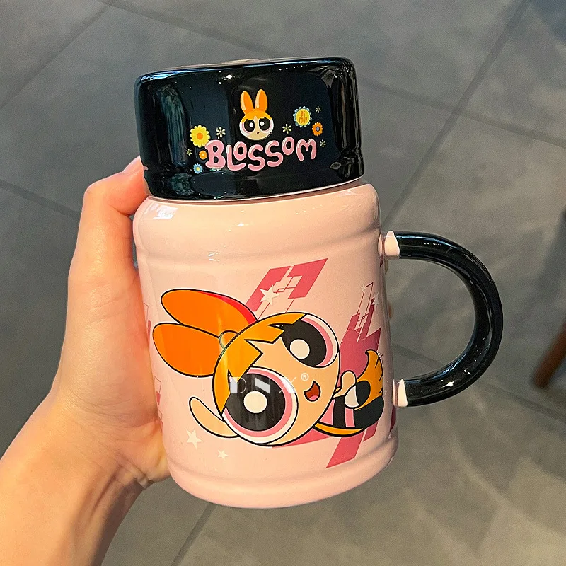 Blossom Bubbles Buttercup The Powerpuff Girls Cute Cartoon 470ML High-Capacity Ceramic Cup Kawaii Coffee Cup Lovely Periphery