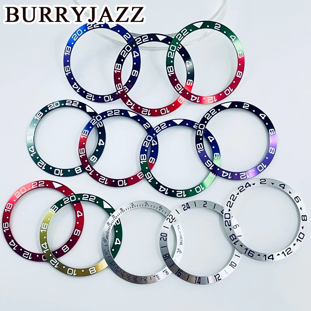 38mm Pink Silver Black Blue Red Orange GMT SEA Aluminum Bezel Sloping Diving Watch Insert Watch Replace Watch Bezel Inserts Ring