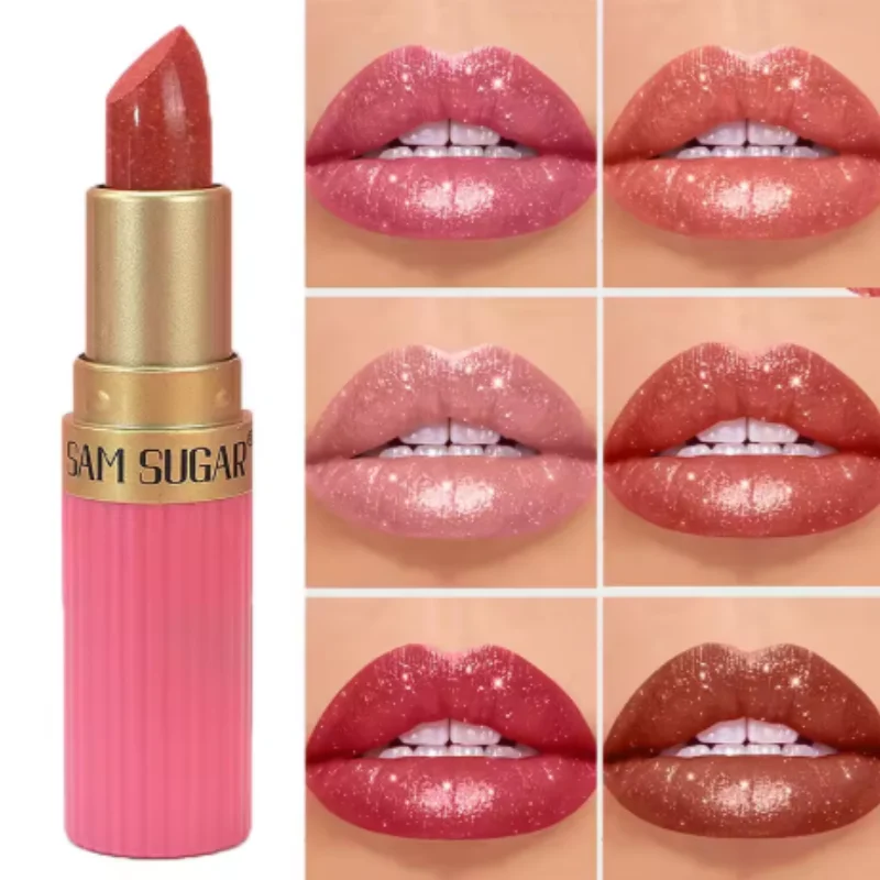 Diamond Pearlescent Lipstick Glitter Shiny Metallic Lipstick Lip Tint Long Lasting Nude Shimmer Shiny Lip Gloss Makeup