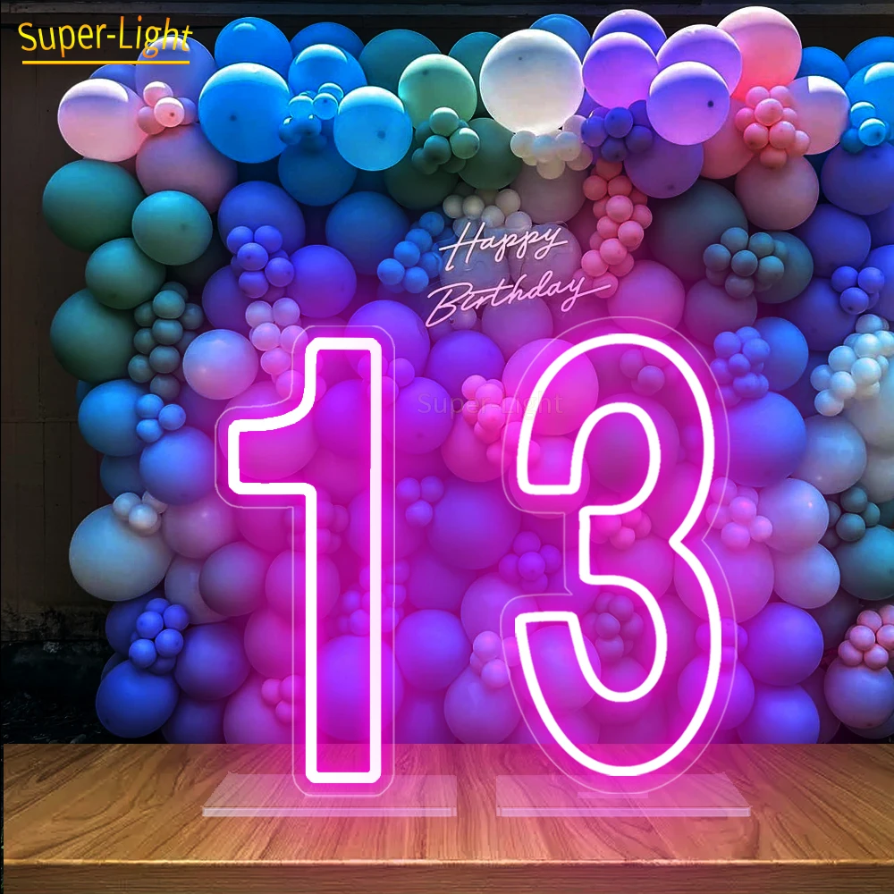 LED Pink Light Number 1 Neon Signs With Base and Chain,Numbers Light Up Signs for Birthday Wedding Party Decor 1st Birthday Gift