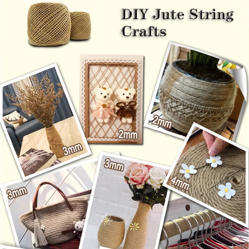 2/3/4mm 100M Natürliches Jute-Seil Schnur Bindfaden Band Bastelmaterial DIY Hochzeit Jutefaden Handgemachtes Nähgarn Party Weihnachten Heimdekoration – Detail 15