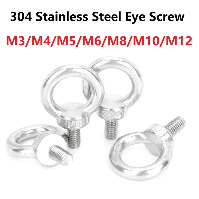 Tornillo de ojo de acero inoxidable 304, 2/3/5/10/20 piezas, M3/M4/M5/M6/M8/M10/M12, tornillo de ojo de elevación redondo, tornillo de gancho con anillo con bucle