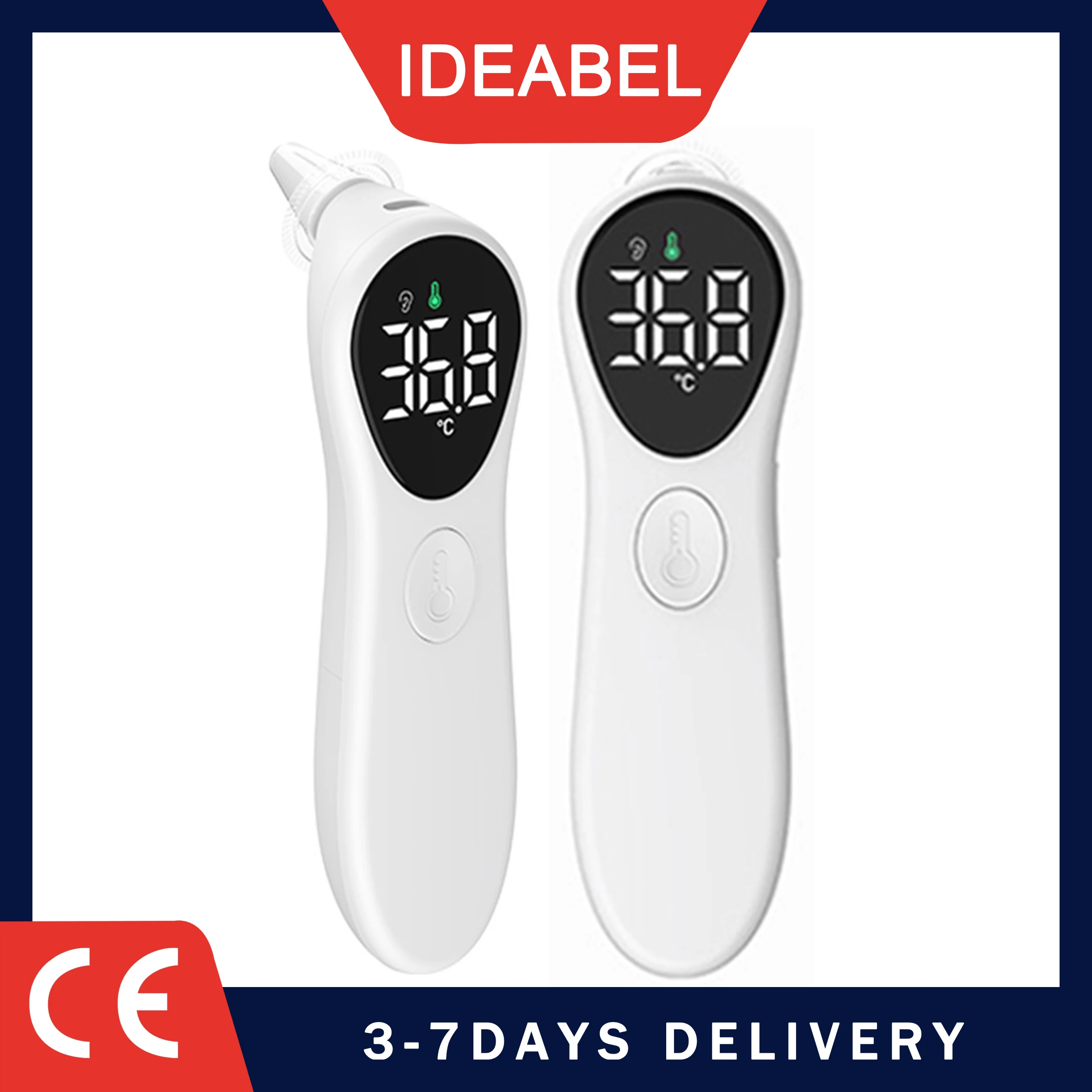 IDEABEL Rechargeable Ear Infrared Thermometer Baby Forehead Ear Non-contact Medical Use Temperature Meter Adult IR Measure Fever