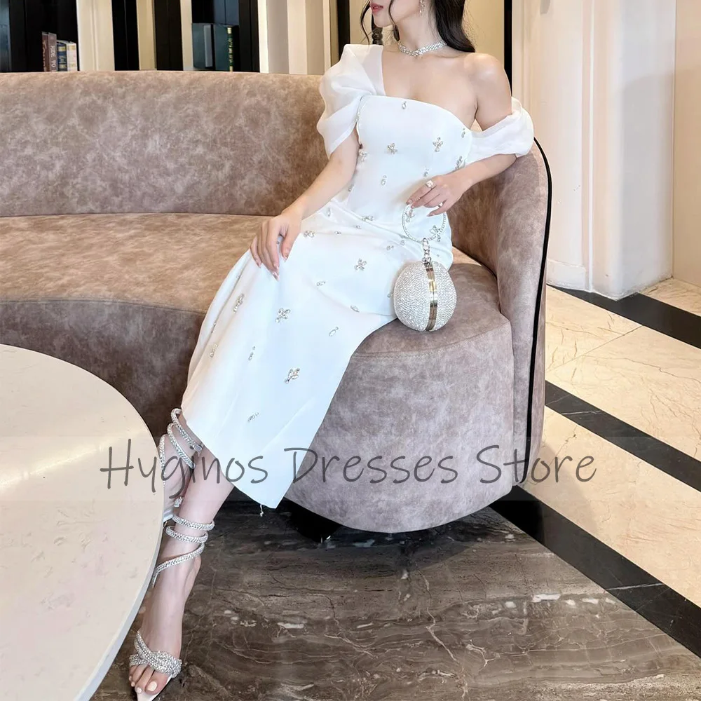 Luxury Formal Party Dress White Crystal Ankle Length Women\'s Cocktail Gowns Maxi Column/Sheath Elegant Homecoming Dresses 2024