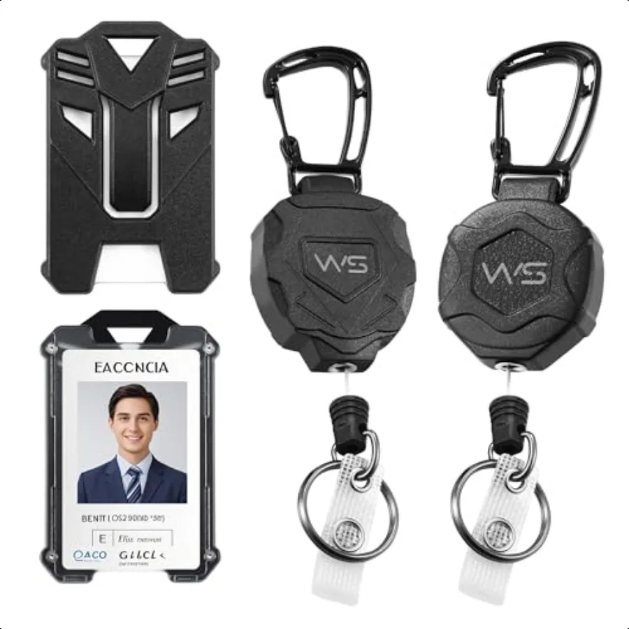 

2Pack Heavy Duty Retractable Keychain Carabiner Badge Reel for Tactical with Id Badge Holder and 31.5 Steel Retractable Cord