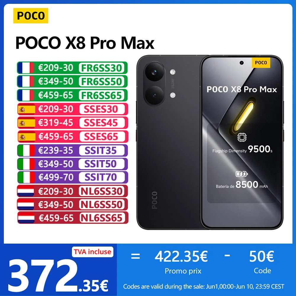 POCO X8 Pro Max 5G,NFC,MediaTek Dimensity 9500s,Écran AMOLED 1.5K,6.83 pouces,120 Hz,50 MP Caméra,IP68