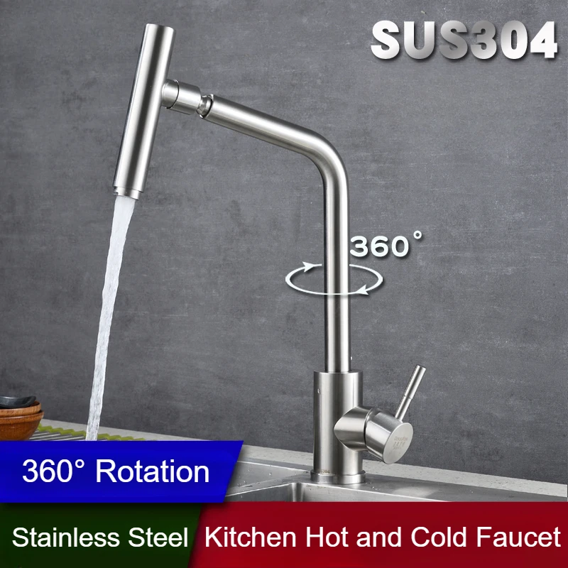 

Kitchen Mixer Tap 360° Rotating Stainless Steel Sink Basin Faucets Household Universal Kitchen Hot and Cold Faucet Deck Mounted