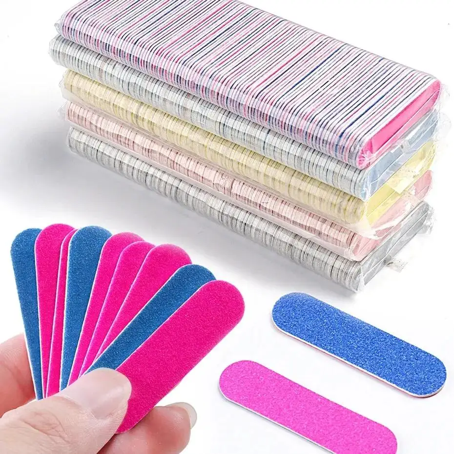 100 Pcs Double Side Wood Nail Files Disposable Mini Wooden File Emery Board Colorful Sandpaper Grinding Polishing Manicure Tools