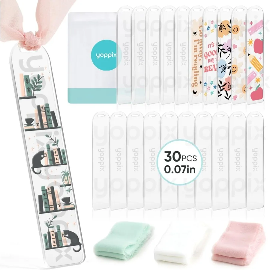 

30 Pieces Acrylic Bookmark Blanks 2mm Thicken Clear Acrylic Bookmarks with 30 Pcs Ribbon for Reading Lovers DIY Crafts Presents