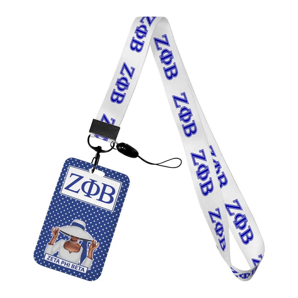 Zeta Phi Beta Sorority Zfb Sorority Women Lanyards Id Badge Holder Strap Bus Card Pass Cover Slip Bank Card Holder