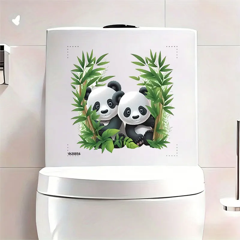 1Pc Fresh Bamboo Forest Panda Wall Sticker Toilet Sticker, Featuring a Cute Design of Two Pandas Hiding in Bamboo, Suitable for Bathroom Tiles, Toilets, Walls, Furniture, Doors, Windows, Desks, Cabinets, and Decorative Paintings. Cute and Aesthetically Pleasing Stickers That Are Practical and Easy to Use, Creating a Fresh and Healing Space. a Warm and Exquisite Gift for Family, Friends, and Loved Ones