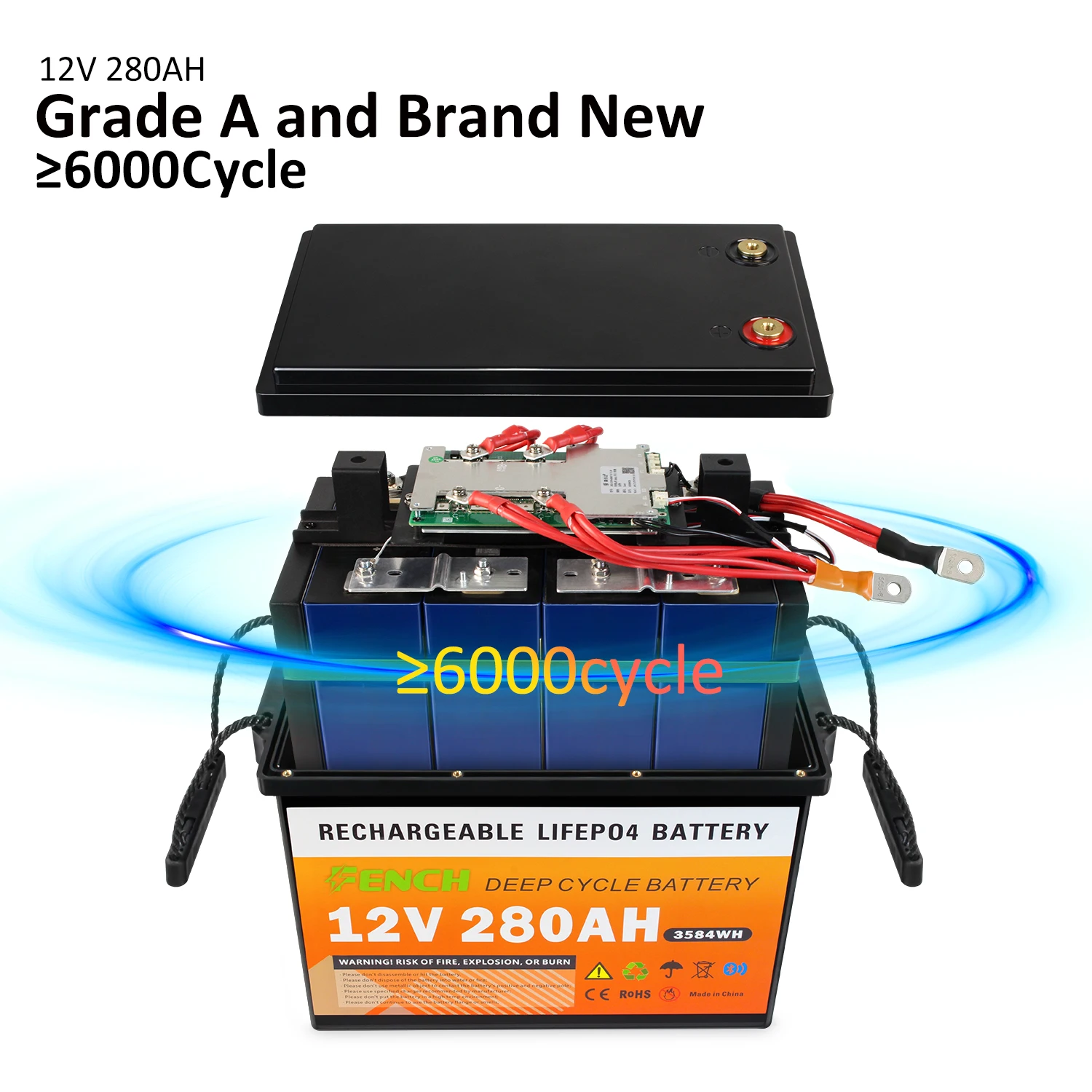 12V 280AH LiFePO4 Lithium Iron Phosphate Battery for RVs Camping Yachts - High-Performance Backup Power Source