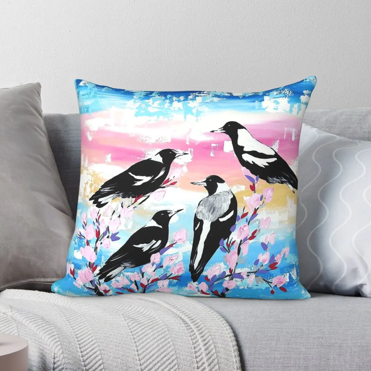 Australian Magpies Rainbow Square Pillowcase Polyester Linen Velvet Pattern Decor Throw Pillow Case Sofa Seater Cushion