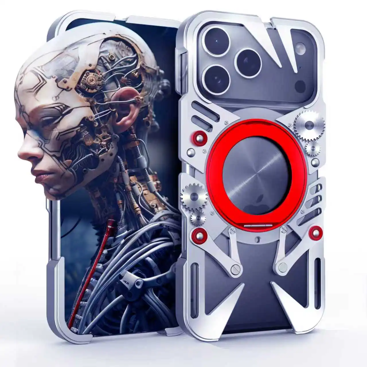 

Mechanical Metal Frameless Heat Dissipation Hollow Cover For iPhone 17 Pro Max Alloy Heavy Duty Magnetic 360 Ring Holder Case