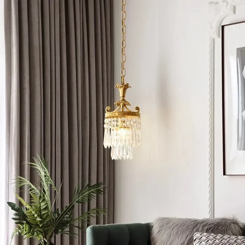

SANDYHA Nordic Retro Copper LED Pendant Light Crystal Chandelier For Bedroom Living Room Dining Room Home Decor Hanging Lamp