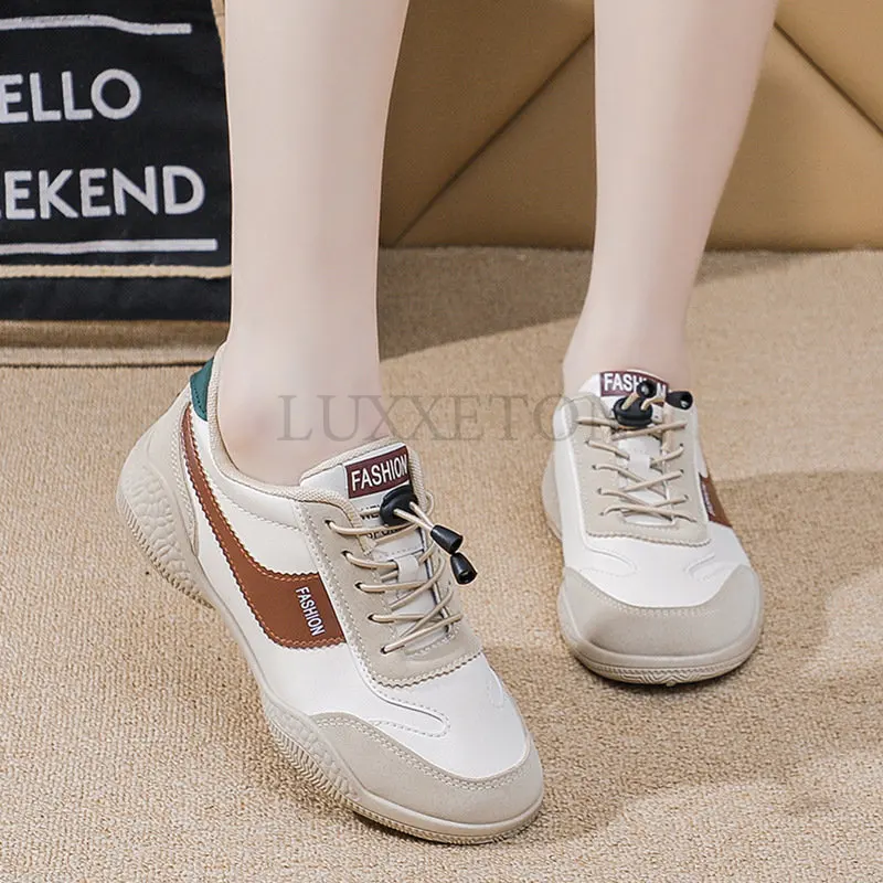 Leather Leisure Travel Shoes Women\'s Shoes New White Shoes Women\'s Singles Shoes Spring Autumn Running Shoes Trekking Footwear