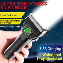 High Bright 6 LED Flashlight Portable Mini Torch Outdoor Camping Emergency Lighting Lamp Small Spotlight With Power Display