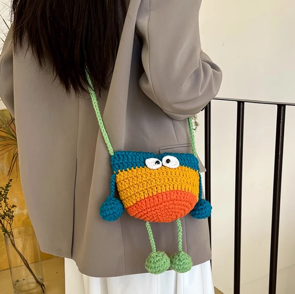 

Hand-knitted bag, little monster finished bag, cute crocheted woolen bag, children's cross-body bag, mobile phone bag