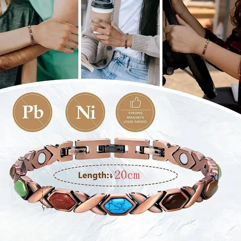 New Copper Magnetic Therapy Healing Bio Therapy Arthritis Pain Relief Bracelets for Men Women Natural Turquoise Magnetic Bangle