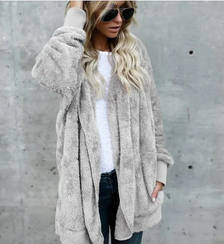 NONE Herbst Winter Doppel Fleece Strickjacke Jacke Frauen Einfarbig Langarm Plüsch Warme Mit Kapuze Dame Jacke Übergroßen Oberbekleidung Mantel 6
