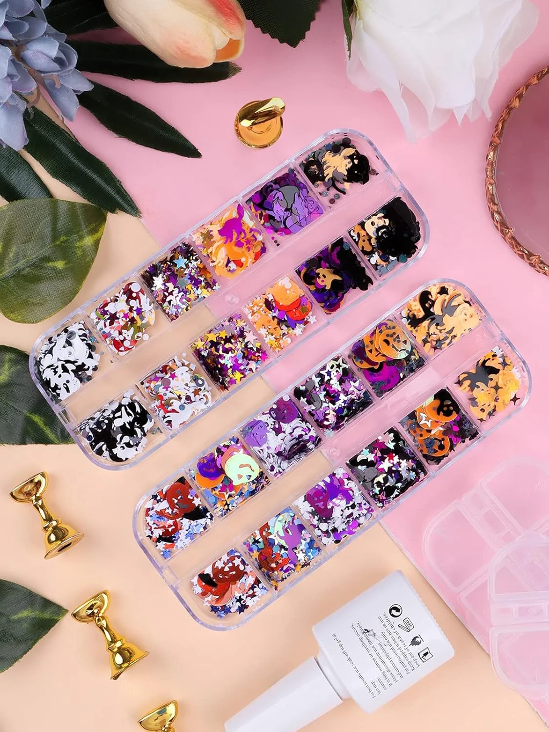 

2 Pieces Halloween Box Nail Art Glitter Sequins Halloween Multi-Colored Nail Art Glitter Sequins, Holographic Glitter Sequins