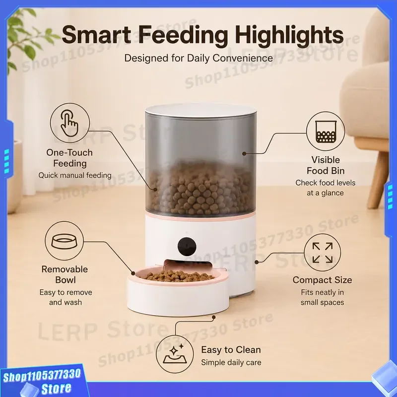 Automatic Pet Feeder with Transparent Grain Storage Tank One Click Bowl for Cat Dog Care Smart Food Dispenser Device Smart