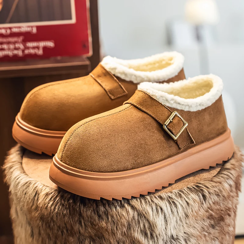 

2026 зимние теплые плюшевые хлопковые тапочки из искусственной замши, мужские тапочки на платформе с толстой подошвой, домашняя повседневная обувь, нескользящая