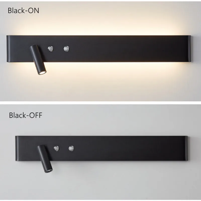 Modern Minimalist Black White LED Wall Lamp With Switch Bedroom Bedside Study Reading Lamps Line Background Wall Sconce Light