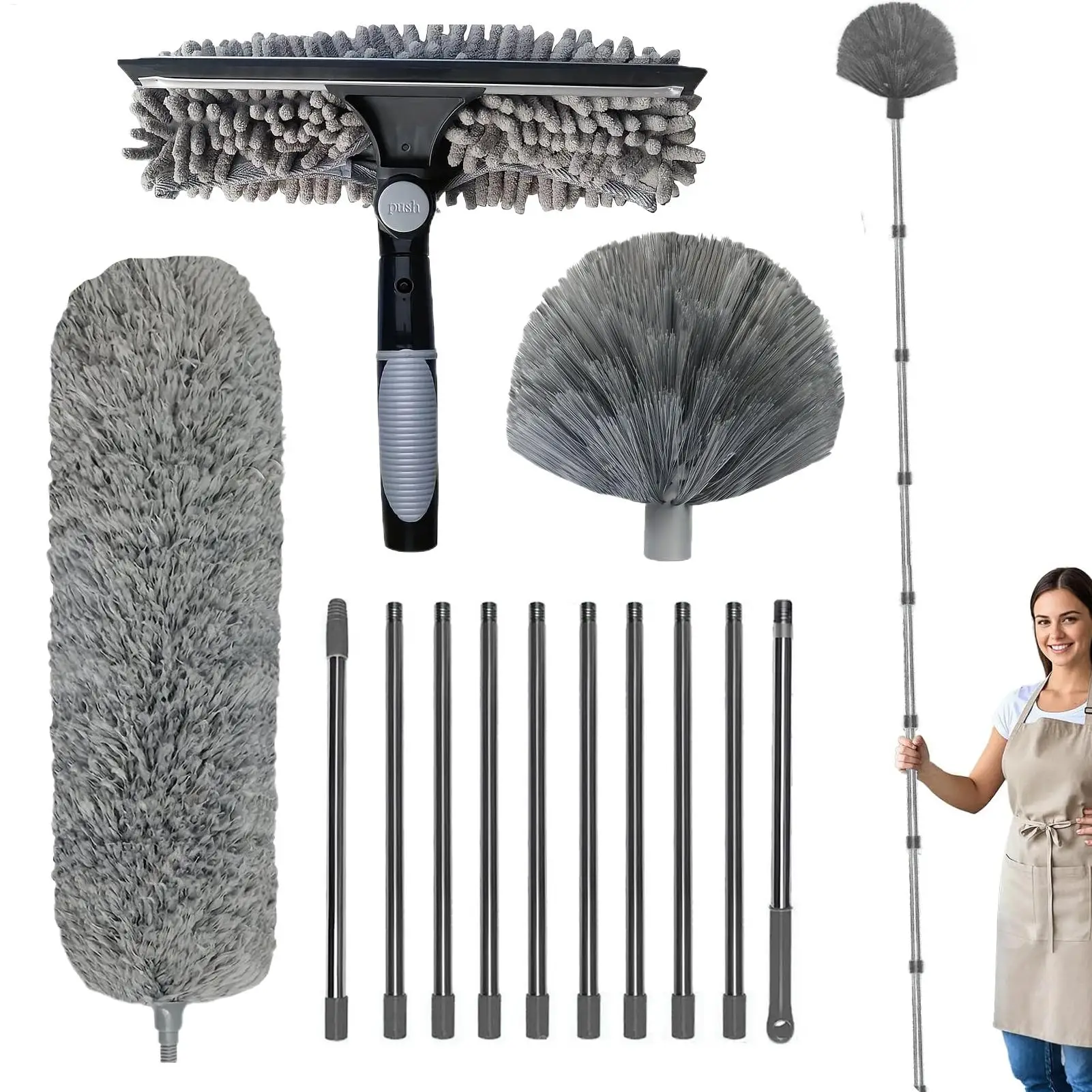 Ceiling Duster High Reach Microfiber Spider Web Duster Multi-Function Ceiling Fan Brush for Dusting Cleaning Window Lampshade