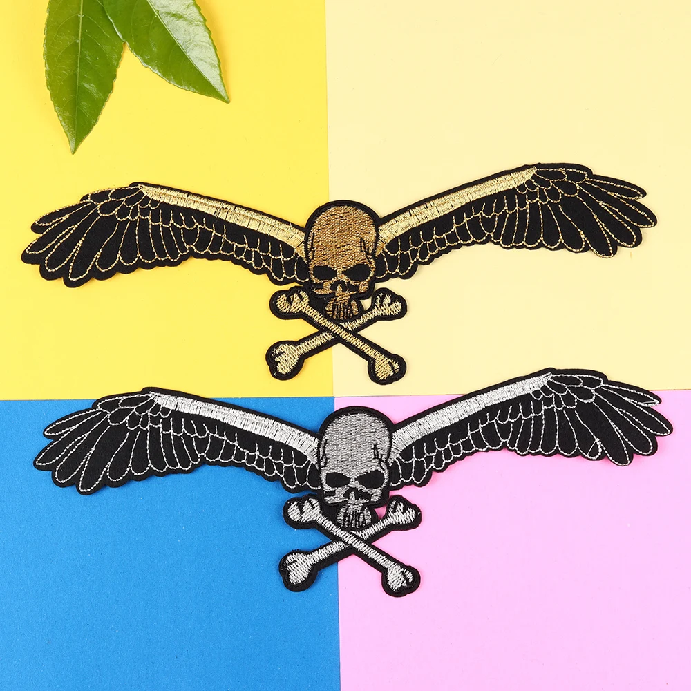 Punk Biker Patches On Clothes Skull Wing Embroidered Patches For Clothing Jeans Jacket Clothes Applique Motorcycle Patch Badges
