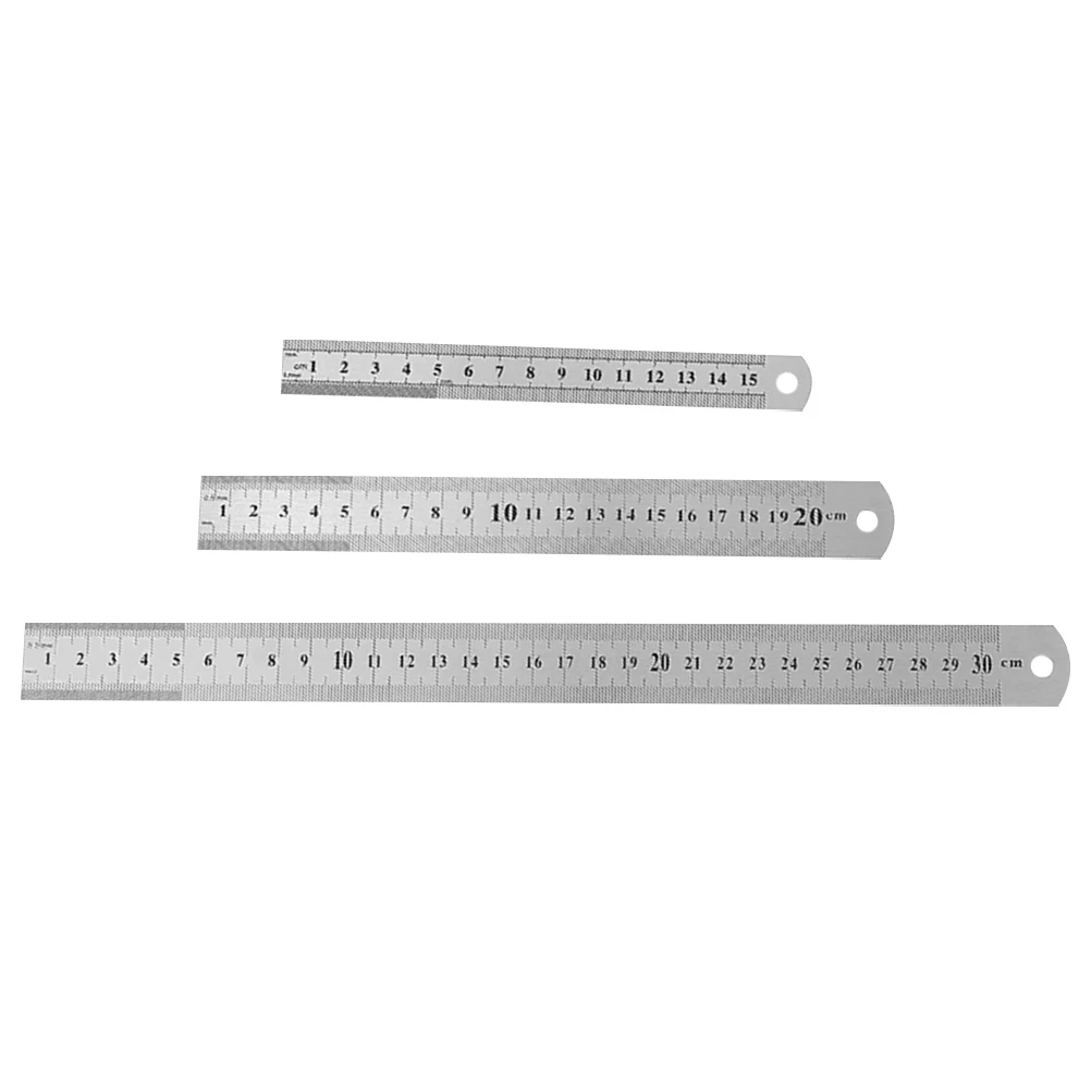 

3pcs Stainless Steel Ruler Dual Scale Measuring Tool Engineering Lightweight Metal Straight Edge Drafting for Students