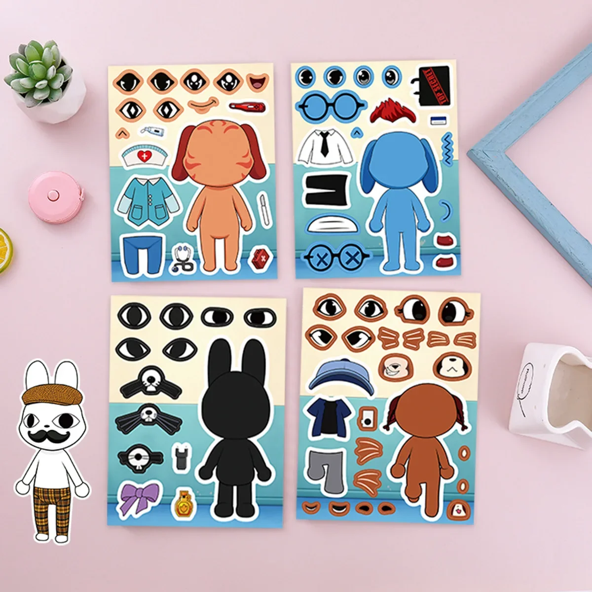 8Pcs/Set Animal Hospital Puzzle Anomaly Stickers Make a Face DIY Games Cartoon Assemble Jigsaw Children Education Party