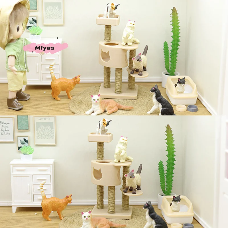 1/12 مقياس دمية الحيوانات الأليفة القط تسلق الإطار أثاث مصغر ملحق لمشهد صغير البناء الدعائم نموذج محاكاة