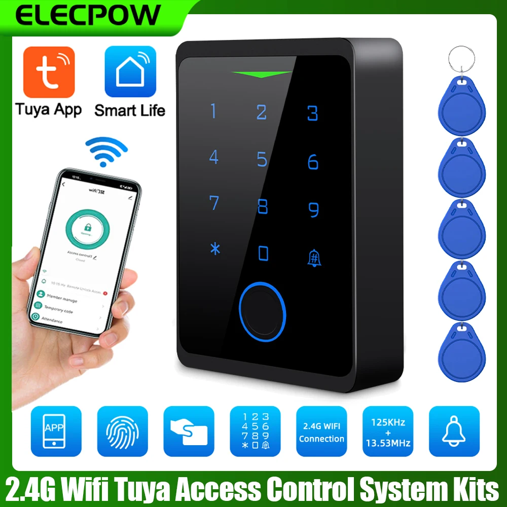 Elecpow-Wi-Fiアクセス制御システムキット,防水,RFID指紋キーパッド,電気ドア,磁気ロック,2.4g