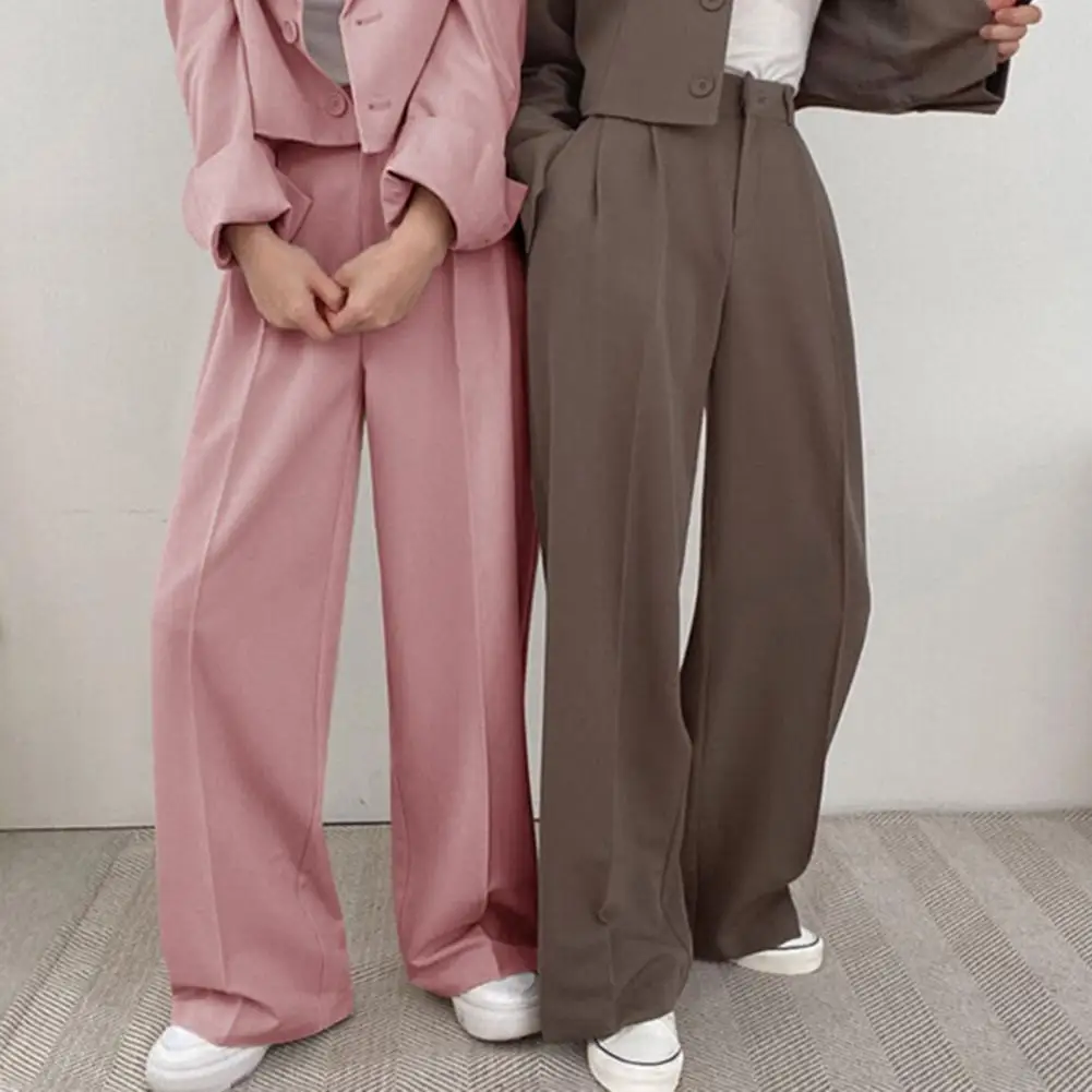 Women Wide Leg Pants Comfortable Loose Fit Trousers Women’s High Waist Wide Leg Pants with Button Zipper Closure Solid Color