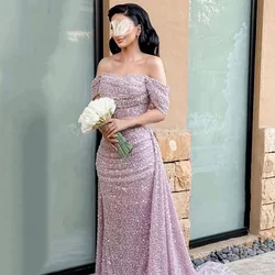 Customized Sparkly Stylish Off Shoulder Beads Sequins Prom Gown Sweetheart Neck Backless Sheath Evening Dresses فساتين السهرة 2