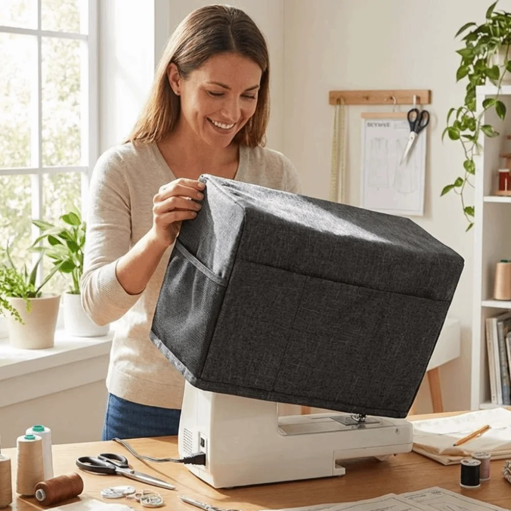 Waterproof Sewing Machine Cover With Pockets Scratch-proof Protective Cover Wear Resistant Oxford Fabric Sewing Dust Cover
