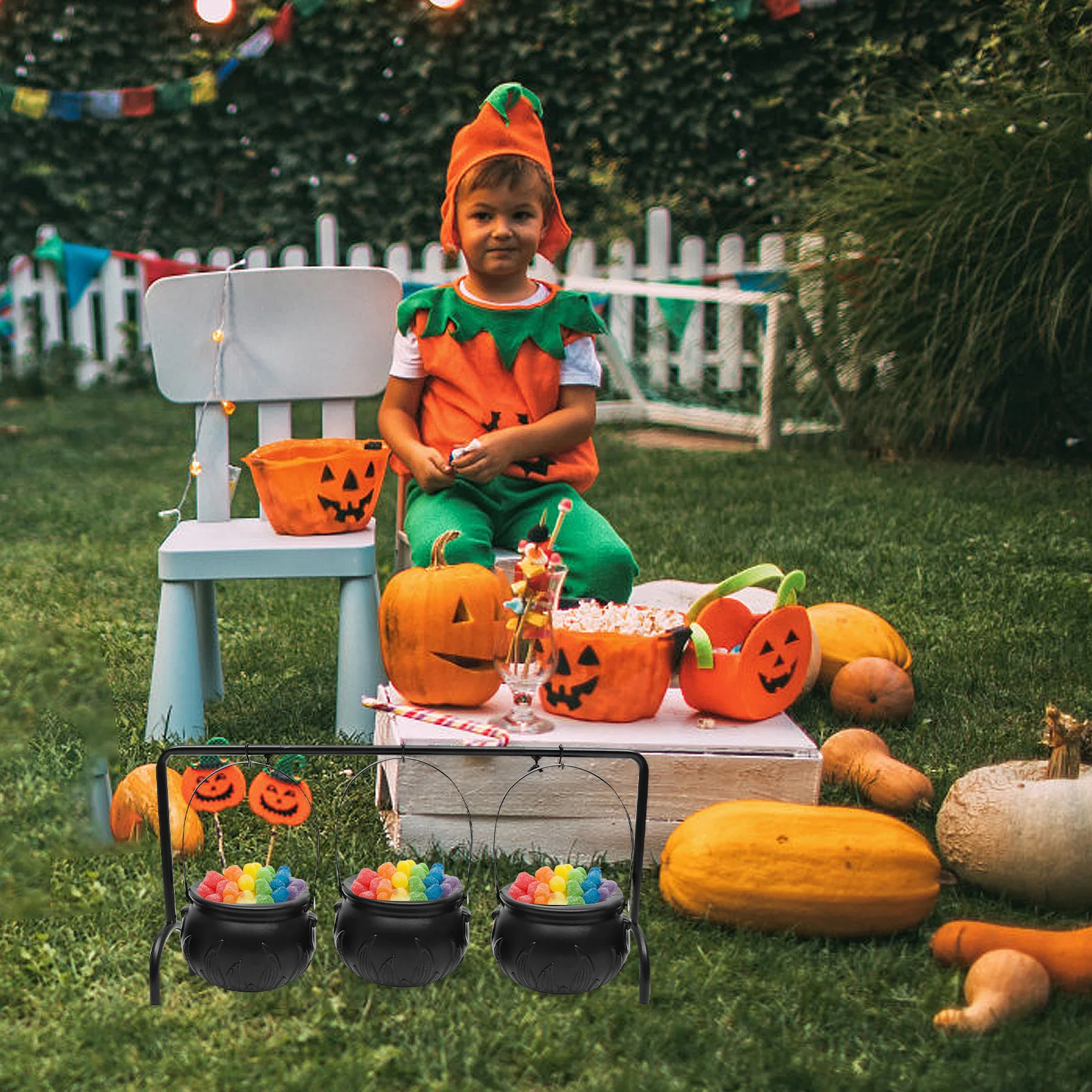 

1 set 1 Set Halloween Candy Bucket Witch Cauldron Plastic Metal Portable Treat Container For Party Decorations