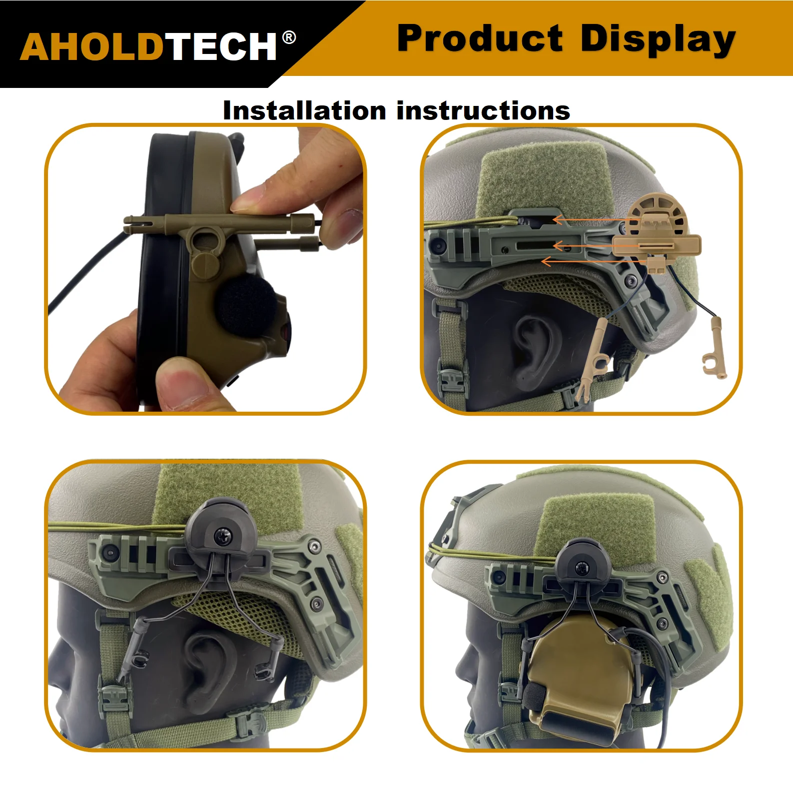 AHOLDTECH-M-LOK Rail Capacete Suporte Adaptador, Tactical Headset Holder, Cancelamento De Ruído Headphone, COMTAC I II Series