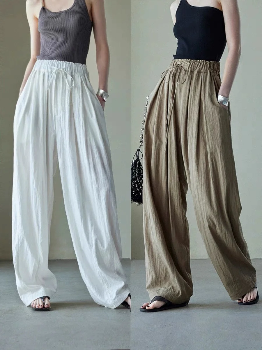 

Autumn 2025 Women's Casual Wide Leg Pants Pleated Airy Cloud Feel Dstring Sembach Pants Versatile Loose Fit Straight Tube