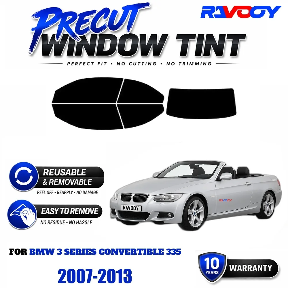 Precut Window Tint, Reusable Removable EPU Film, Custom Fit for Bmw 3 Series Convertible 335 2007-2013, UV Heat Protection
