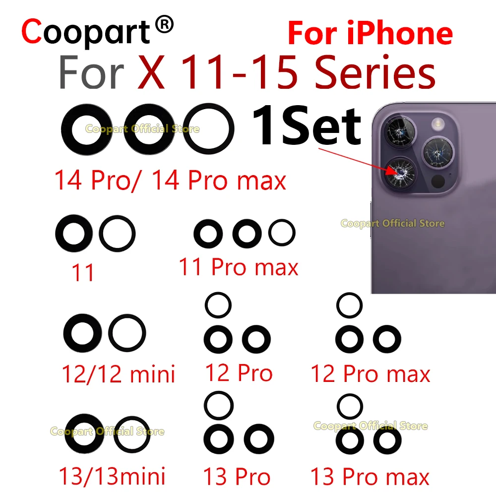 Coopart Back Rear Camera Glass For iPhone 15 14 13 XR X XS SE 11 12 Pro Max Mini 8Plus 7 Camera Lens Cover Sticker